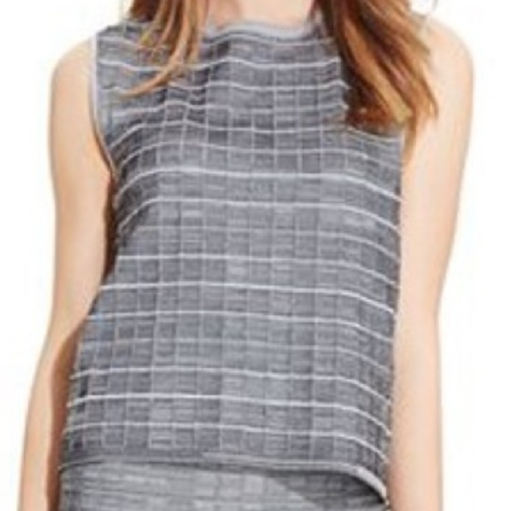 Robert Rodriguez Gray Windowpane Textured Sleeveless Sweater
